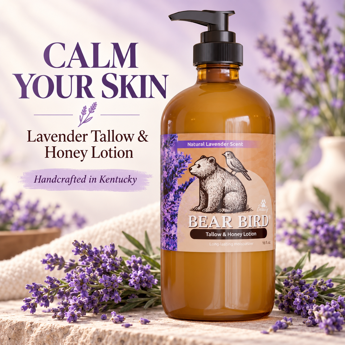tallow lotion, cream, body, natural, organic, non-toxic grass-fed, olive oil, raw honey lavender essential oil